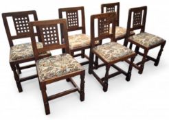 Robert Thompson, Mouseman of Kilburn - a set of six lattice back dining chairs, octagonal fore legs,
