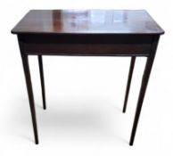 A late 19th century mahogany hall side table, boxwood stringing to top, single drawer, square