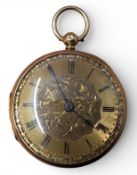 A Victorian 18ct open faced mid sized pocket watch, the fusee drum and barrel movement signed