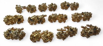 Eleven pairs of gold plated cufflinks all in the form a natural 'gold' nugget (11