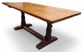 Robert Thompson, Mouseman of Kilburn - an oak refectory 6ft dining table, dowelled adzed three plank