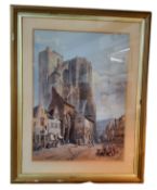 John Connell Ogle, after, J Wood, by, Cathedral of Huy, Belgium, watercolour, 60cm x 44cm