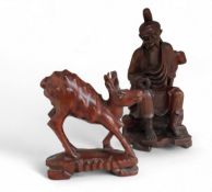 A Chinese hardwood figure, Shoulao, God of Longevity, 15.5cm high;  an oriental hardwood model, of a