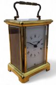 A French Bayard brass 8 day carriage clock, 9 jewel single barrel clockwork movement signed