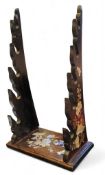 A Chinese inlaid hongmu five brush pen rack,   inlaid in mother-of-pearl with stylised flowers and