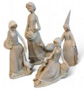 A Lladro figure, Goose Girl, 31cm high, printed mark;  others;  a Nao figure (4)