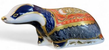 A Royal Crown Derby paperweight, Moonlight Badger, printed mark, gold stopper