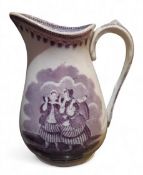 A 19thc Scottish pottery jug, probably Portobello, transfer printed in puce fisher wives, Caller