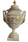 A Royal Worcester pedestal ovoid two handled vase  and cover, decorated with courting shepherd and