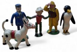 Luntoy lead figures - Muffin the Mule, Flower Pot Man and Peregrine The Penguin c.1950's - 1960's; a