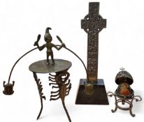 A Russian filigree religious egg and stand, the hinged egg revealing an oval icon depicting Virgin