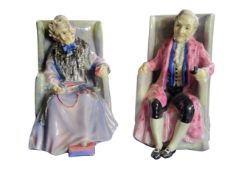 Apair of Royal Doulton figures, Darby and Joan, HN1427 and HN1422, printed and painted marks, c.
