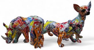Graffiti Art Chihuahua, Bulldog, Rhinocerous and penguins, the tallest 26cms