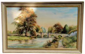 W**Lodge, 20th century, Bakewell Bridge, signed, dated 1976 and titled to verso, oil on canvas, 44cm