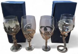 Royal Selangnor Lord of the Rings pewter and glass goblets - City of Tirion and Winged Beast, both