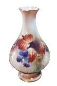 A Royal Worcester vase, decorated with blackberries and autumn foliage,  the base in relief with