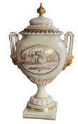 A Royal Worcester pedestal ovoid two handled vase  and cover, decorated with courting shepherd and