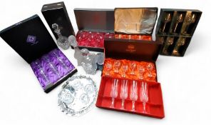 A set of six Webb lead crystal wine glasses, boxed;  six Webb lead crystal tumblers, boxed;  six