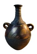 John Wheeldon, Bn.1950, Matlock, Derbyshire - a Studio Ware textured black stoneware two-handled