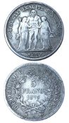 FRANCE. Third Republic, 1870-1940 Silver 5 Francs, 1875 A, Paris Obv: REPUBLIQUE FRANÇAISE,