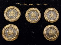 A set of five 19th century Spanish Infantry officer's giltmetal buttons, the centres with Royal Coat