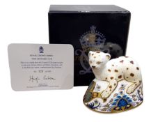 A Royal Crown Derby paperweight, Leopard Cub, commissioned by Sinclairs,  printed marks in red, gold