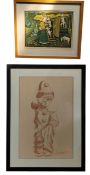 European Folk Art, anthropomorphic goats and wolf, indistinctly signed and titled, limo print,