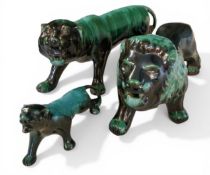Blue Mountain Ceramics, Canada - a large lion and lioness with cub  Blue Mountain Ceramics were