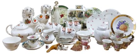 Ceramics - a pair of Staffordshire dogs, printed with summer fruit, 24cm high;   a Royal Standard