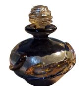 A Greenhalgh Glass Studio scent bottle, of globular from, applied whiplash lines over a gold