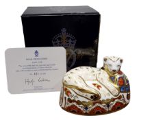 A Royal Crown Derby paperweight, Lion Cub, commissioned by Sinclairs, printed marks in red,  limited