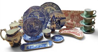 Spode Italian pattern sandwich plate, rectangular trinket dish, six side plates, sugar bowl;