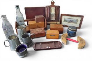 J &J Cash, Coventry, a Stevengraph, The Present Time, framed 18cm x 27cm overall;   an oak book