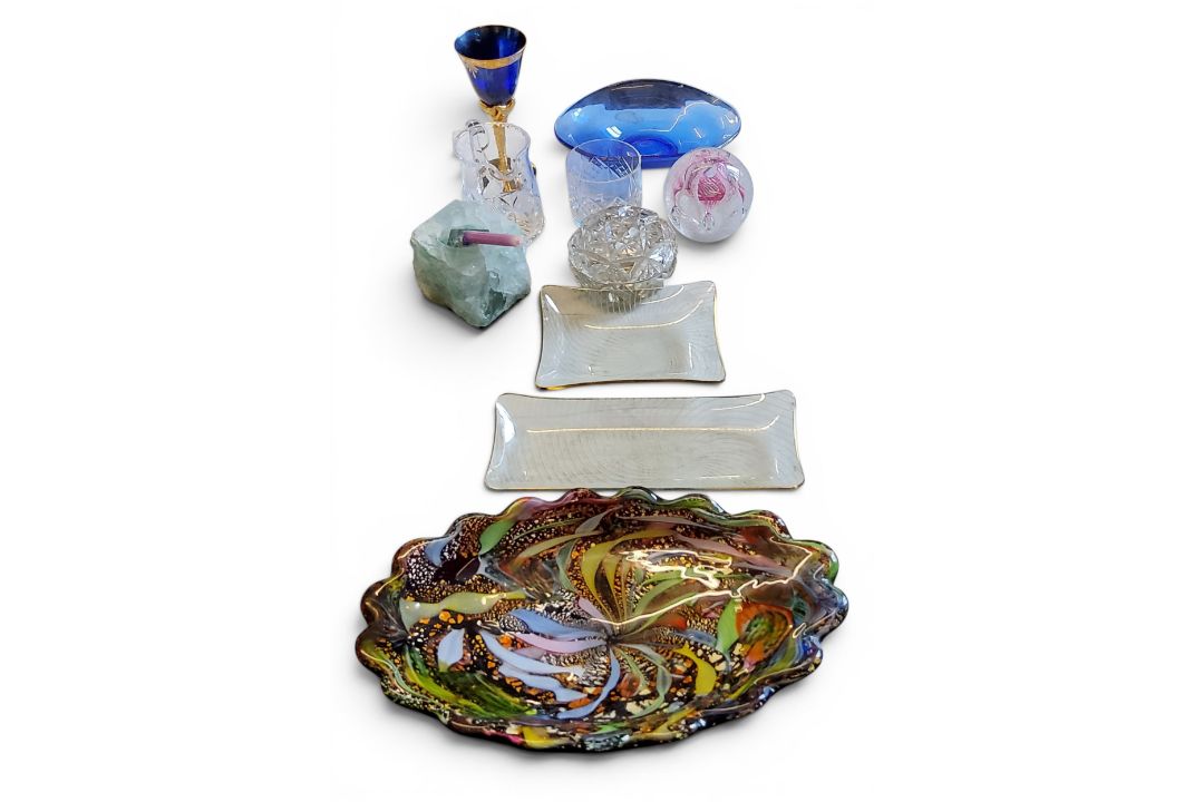 A Caithness Congratulations paperweight;   a Murano Tutti Frutti style shaped oval glass bowl,
