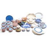 A Langley two tone tea and coffee service, for eight, in tan and light blue, comprising cups,