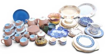 A Langley two tone tea and coffee service, for eight, in tan and light blue, comprising cups,