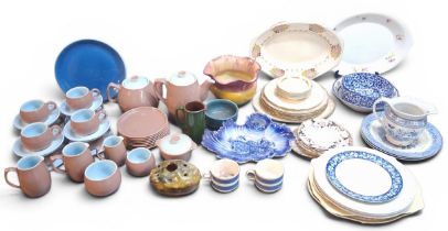 A Langley two tone tea and coffee service, for eight, in tan and light blue, comprising cups,