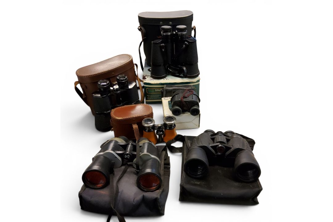 Binoculars - Prinzlux Spacemaster 10x 50;   Chinon 10x 25;  Steiner 10 x 50;  Simmons 10 x 50;  etc