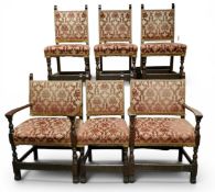 Nigel Griffiths, Derbyshire - a set of six 17th century style oak 'Gothic' dining chairs, comprising
