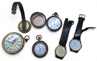 A continental silver pocket watch, the dust cover engraved Geneve Remontoir, 10 Rubis, white