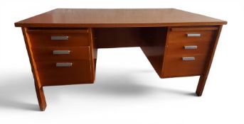 An office desk, fitted with slides and three graduated drawers to each side, 71cm high, 137cm