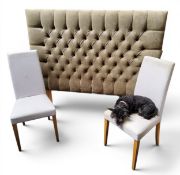 A contemporary oversized velvet button back headboard, 144cm high, 155cm wide;   a pair of Italian