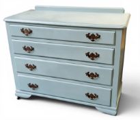 A painted pine chest, of four long graduated drawers, 77cm high, 98cm wide, 45cm deep, c.1900