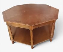An octagonal coffee table the top with radiating veneers, fluted legs, 45cm high, 90cm wide