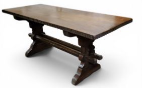 Nigel Griffiths, Derbyshire - a 17th century style oak 'Gothic' refectory table, 75cm high, 183cm