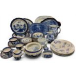 Blue and White - Booths Real Old Willow dinner and tea ware;   James Kent Ye Old Foley Ware meat