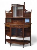 An Edwardian mahogany and marquetry side cabinet/chiffoniere, inlaid with batwing paterea, urns