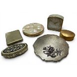 A Regent of London circular compact mounted with mother of pearl to cover; a Stratton shaped