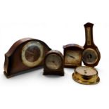 An Elliott mahogany mantel clock, silvered dial, Roman numerals, 16cm high;   another, oak, retailed