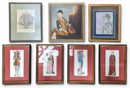 A set of four coloured prints, of brass rubbings, Sir John Marny, Elizabeth, Lady Say, Catherine,